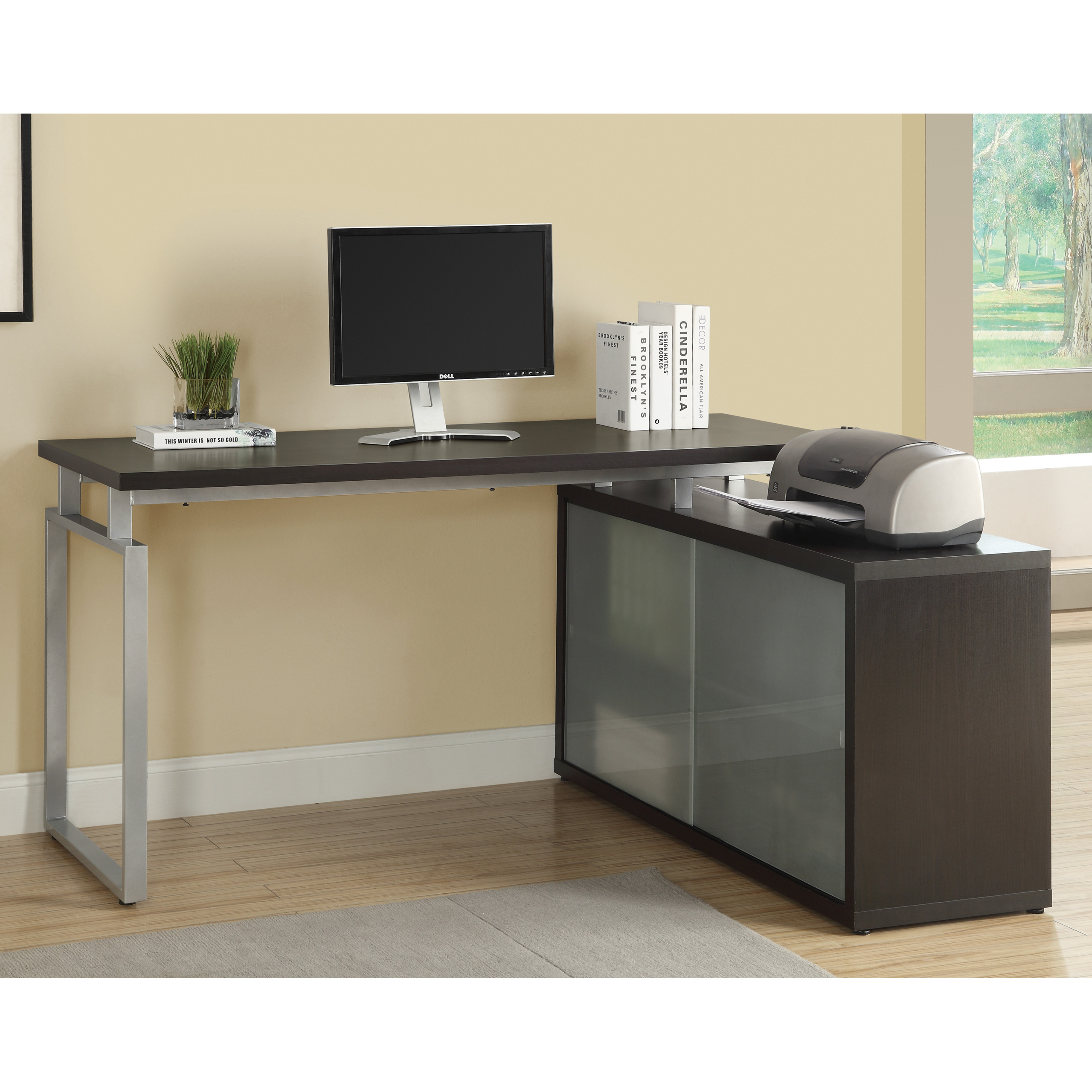 Monarch specialties 7035 l shaped desk w frosted glass in
