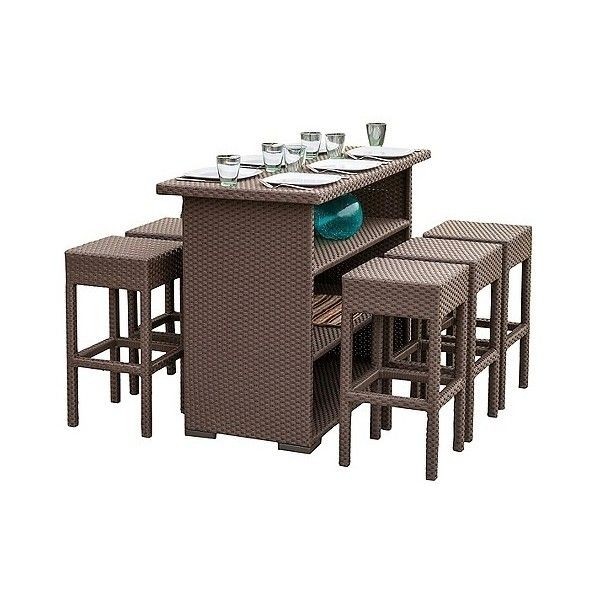 Outdoor dining set 7 piece patio furniture brown bar table