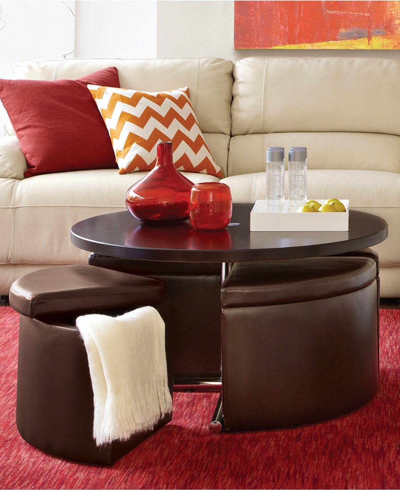 Round coffee table with stools