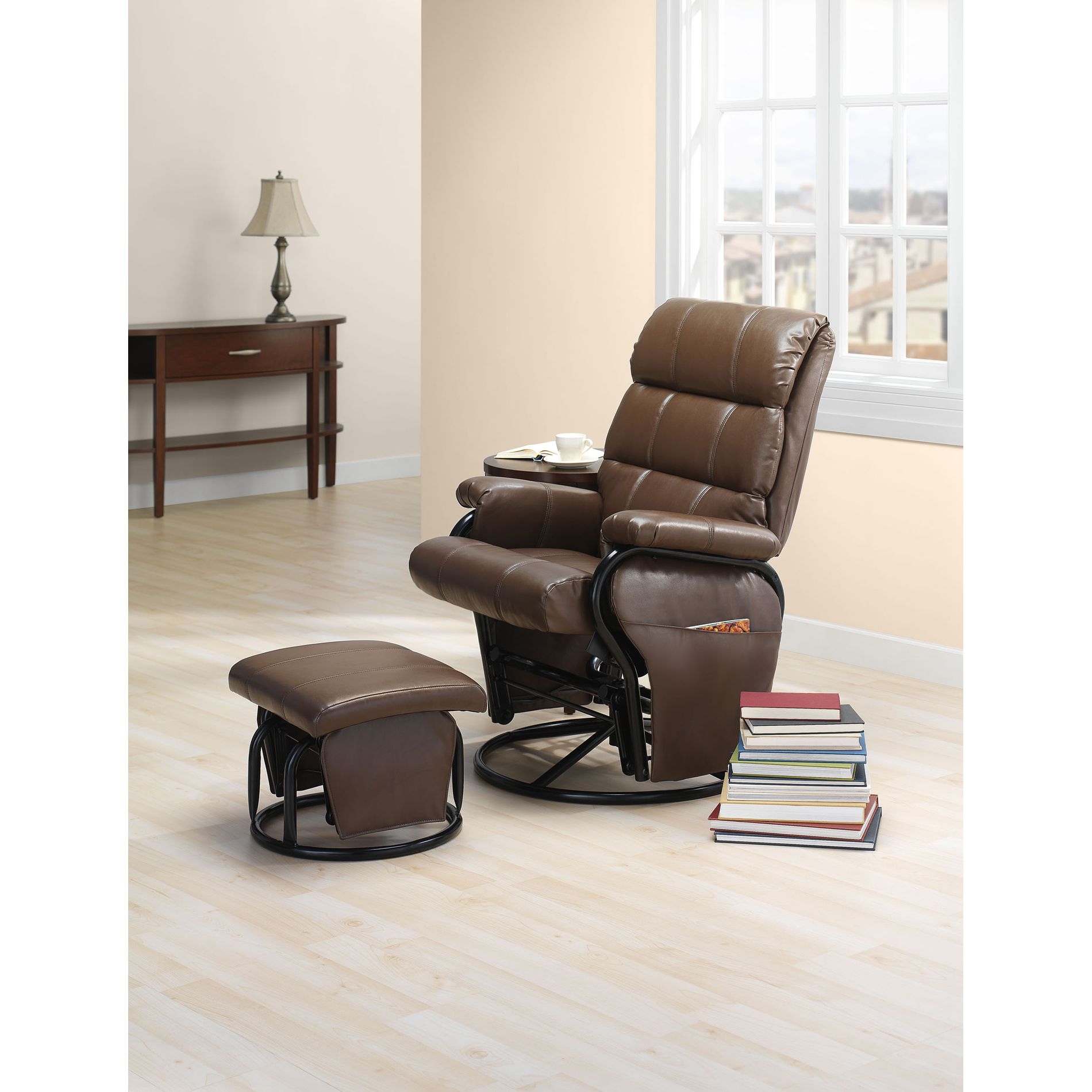 Swivel Glider Ottoman Recline Furniture Leather Chair Set Pocket Room Office Sup