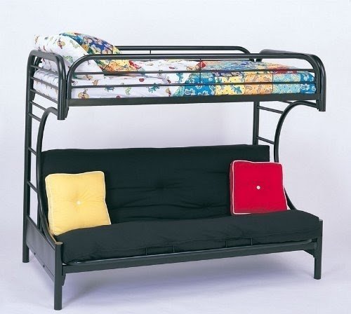 Twin Full Size Futon Metal Bunk Bed with "C" Style in Black Finish