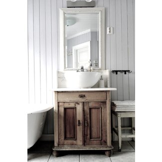 vessel base sink vanity foter distressed rustic finish wood which