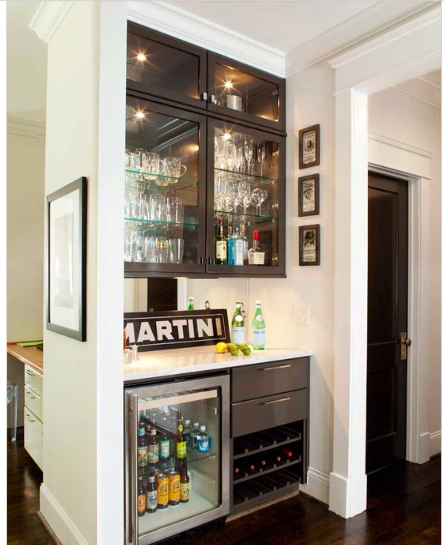 Wine fridge in cabinet