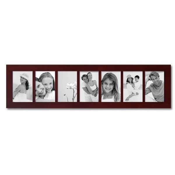 Adeco 7-Divided Opening Decorative Wood Wall Hanging Picture Frame, 4 by 6-Inch, Walnut