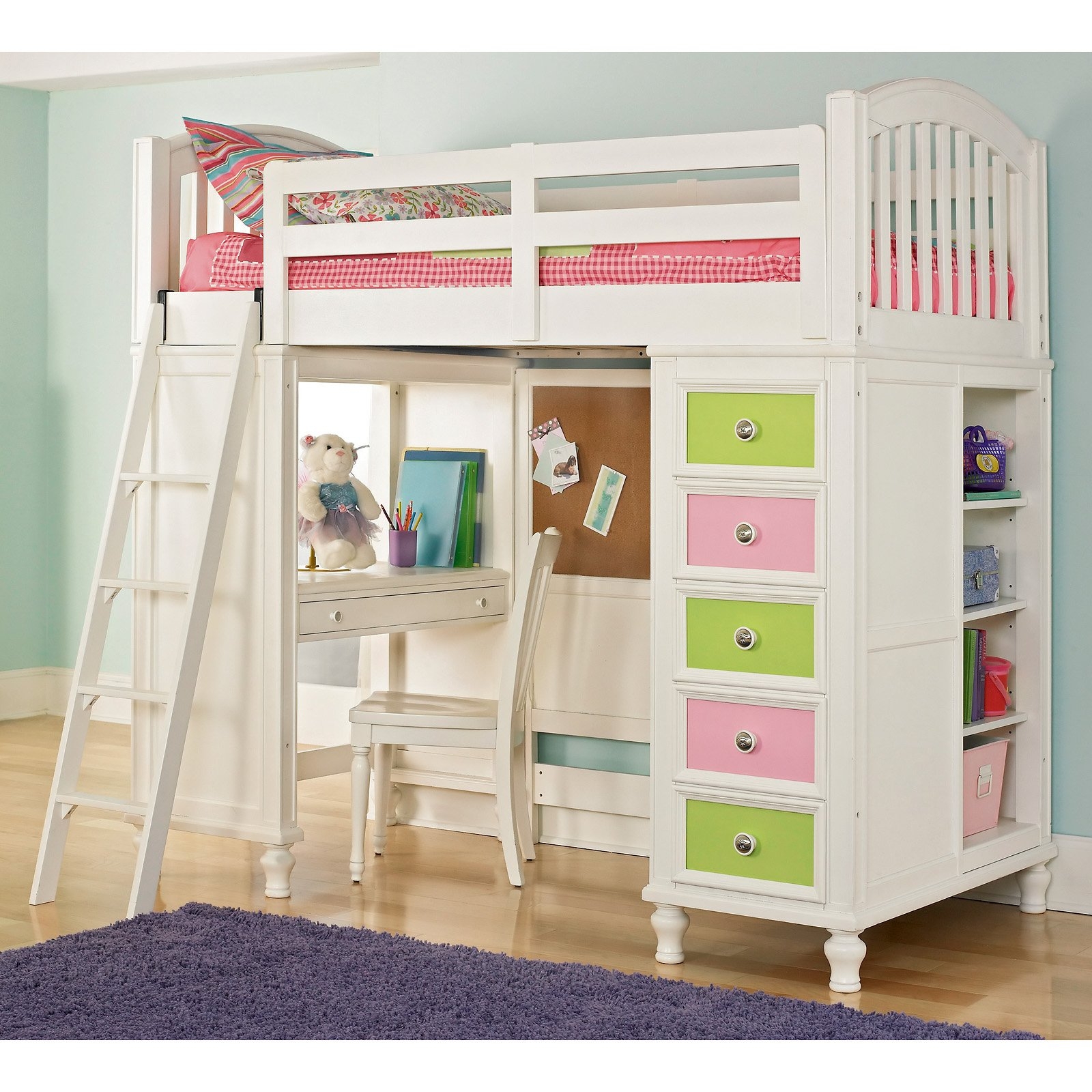 teenage girl loft bed with desk