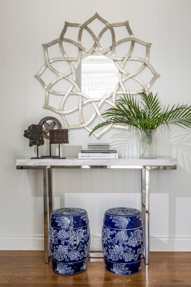 Chrome and glass console table