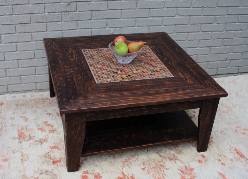 Dark wood square coffee table 2
