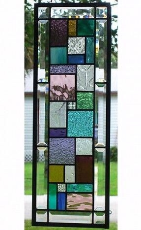 Geometric Stained Glass Window Panel 8 X 24 Hangs Two Ways