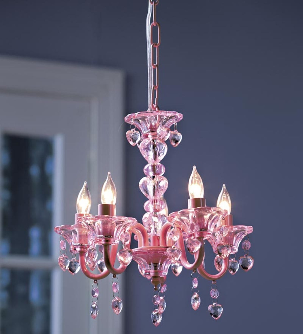 HearthSong "Crystal" Hearts Chandelier for Kids' Rooms, in Pink