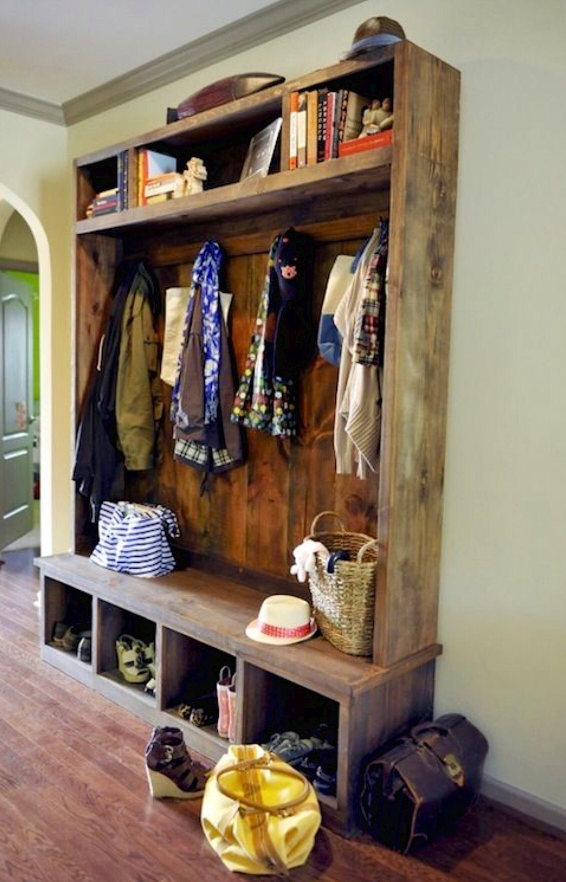 Details about   4-in-1 Coat Rack Bench Entryway Hall Tree with 4 Shelves and 1-Tier Shoe Bench 