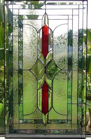 Lovely clear beveled textured victorian stained glass window 18 x