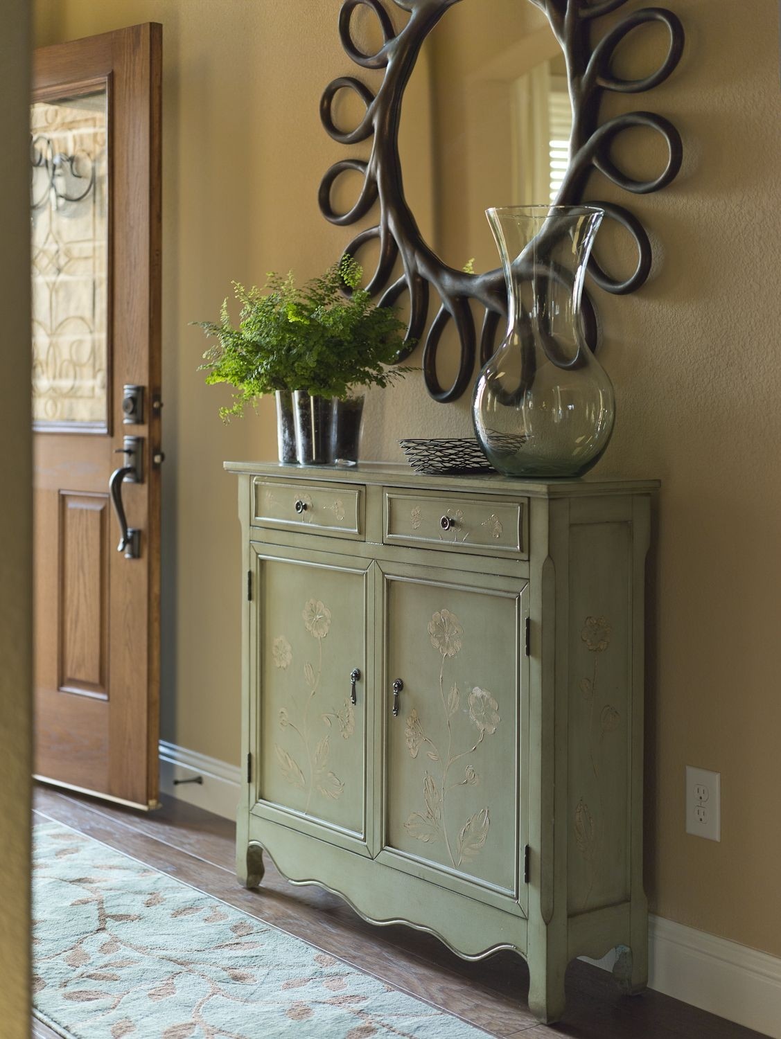 Narrow foyer outlet cabinet