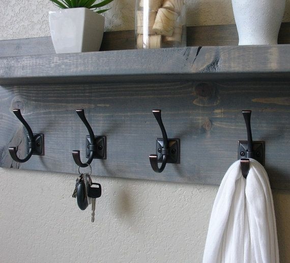 *Beautiful handmade rustic style coat hook rack with shelf* 