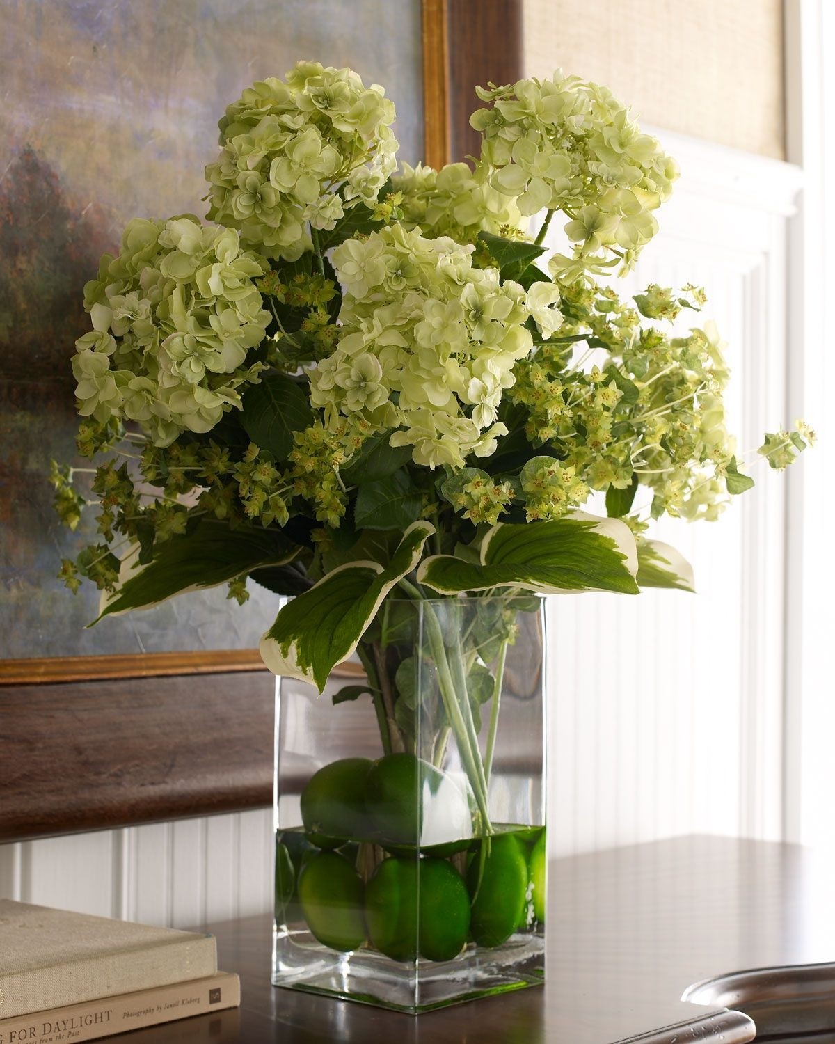 Silk flower arrangements in vases