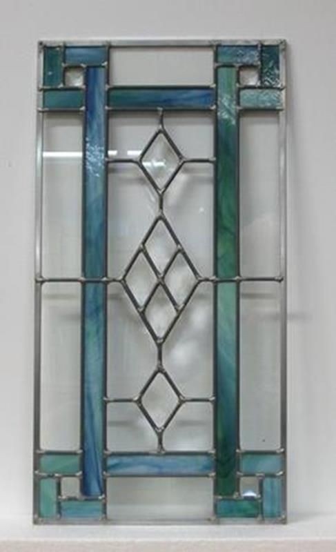 Stained Glass Window Panel Opaque Green With Diamond Bevels And Clear Glass