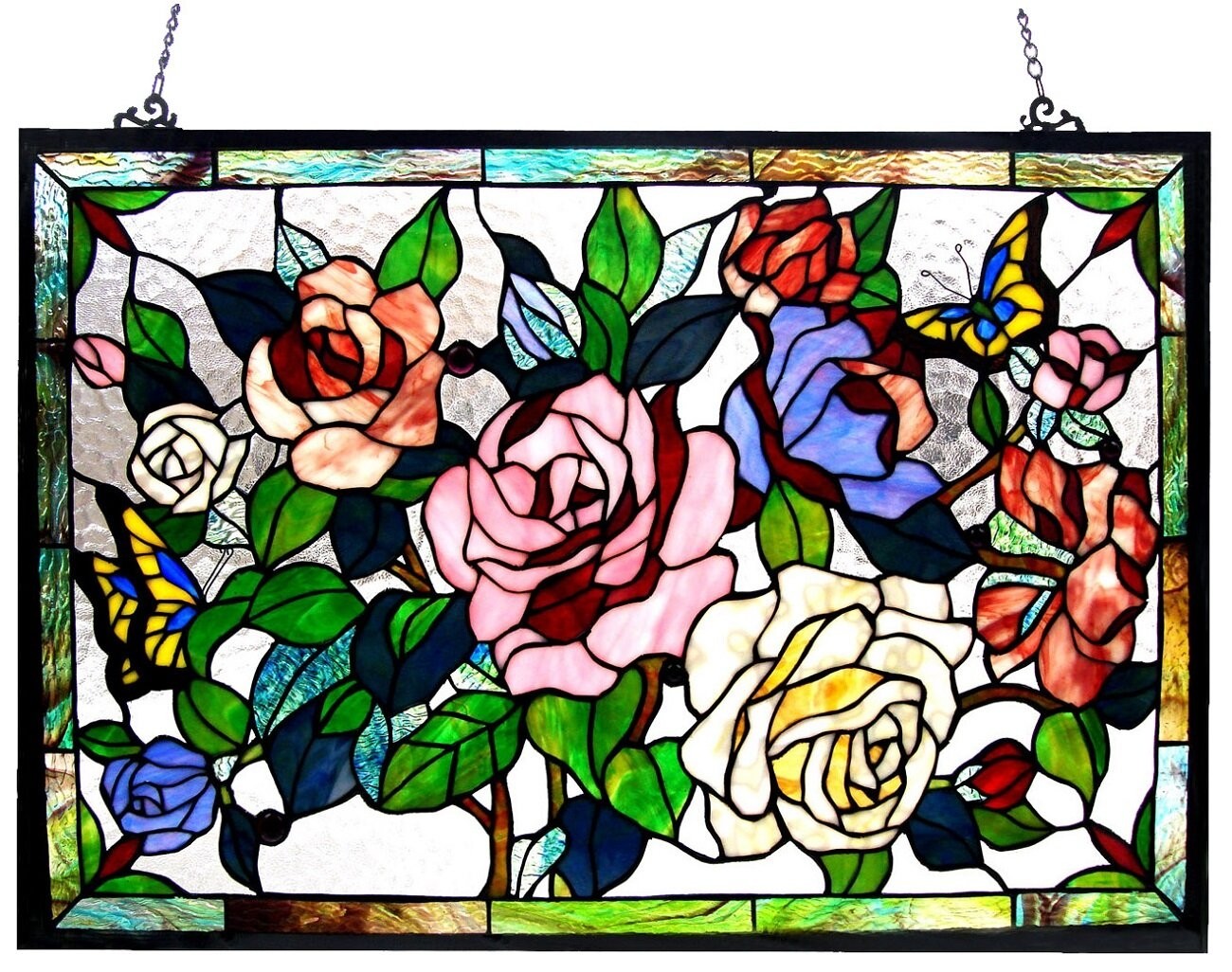 Tiffany Roses / Butterflies Design Window Panel