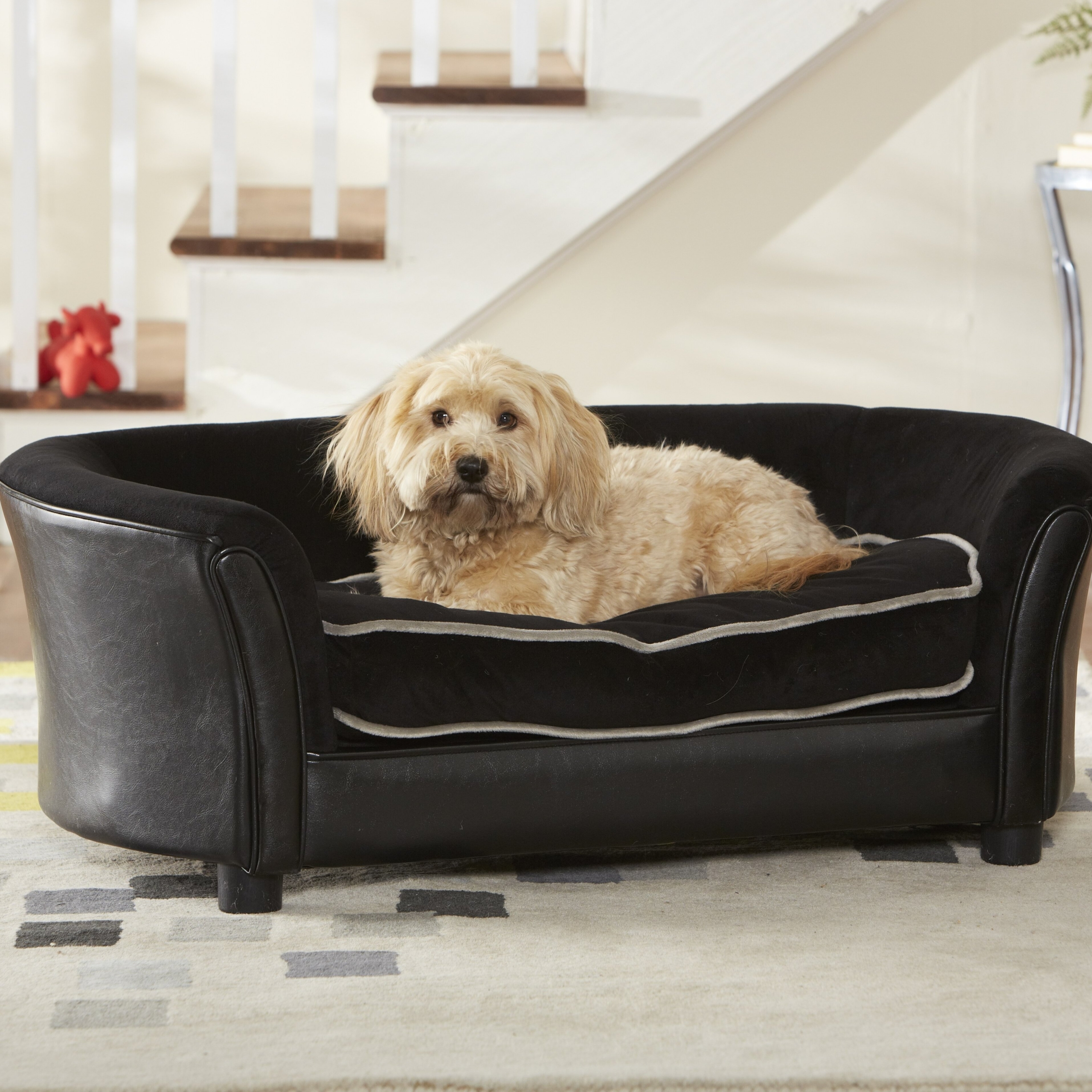 Dog bed with outlet headboard