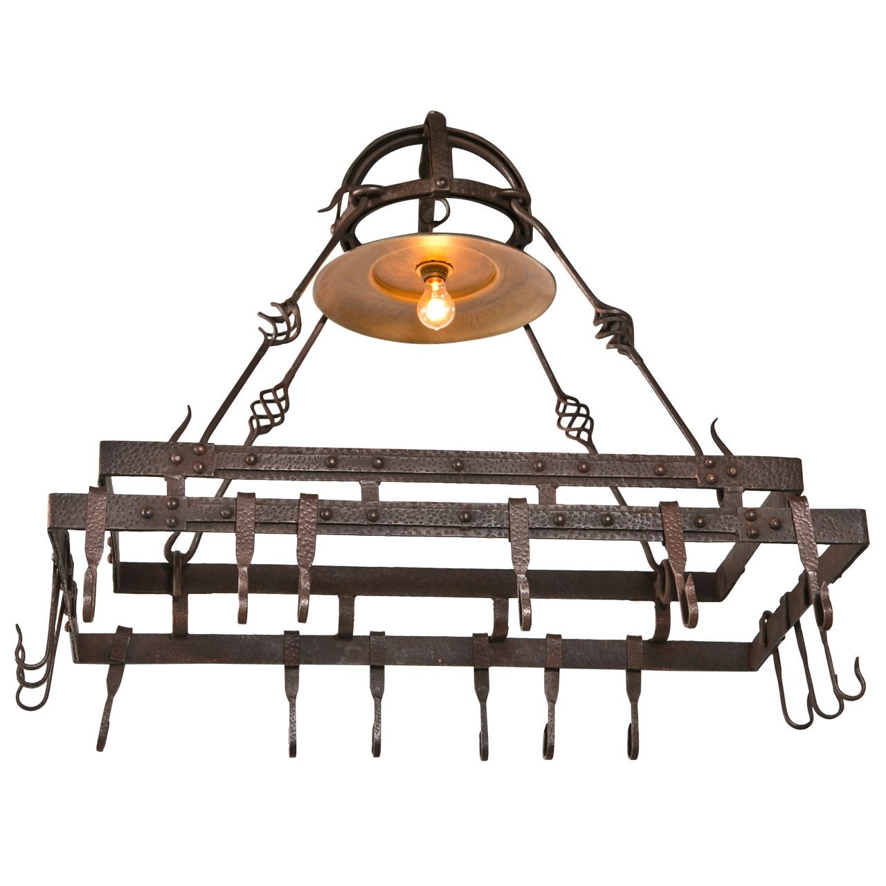 Wrought iron pot hanging pot rack center light