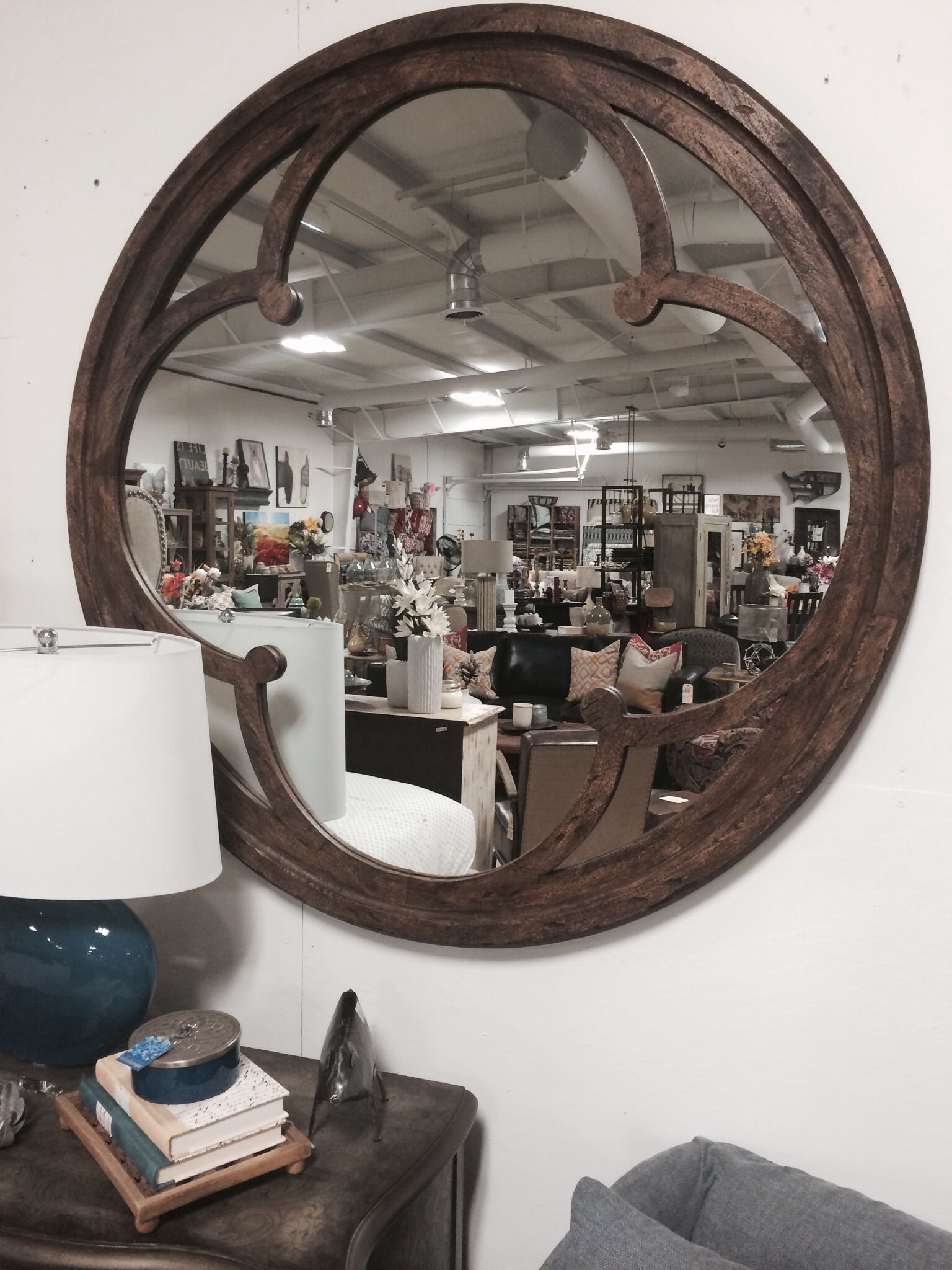 48 large round wood mirror