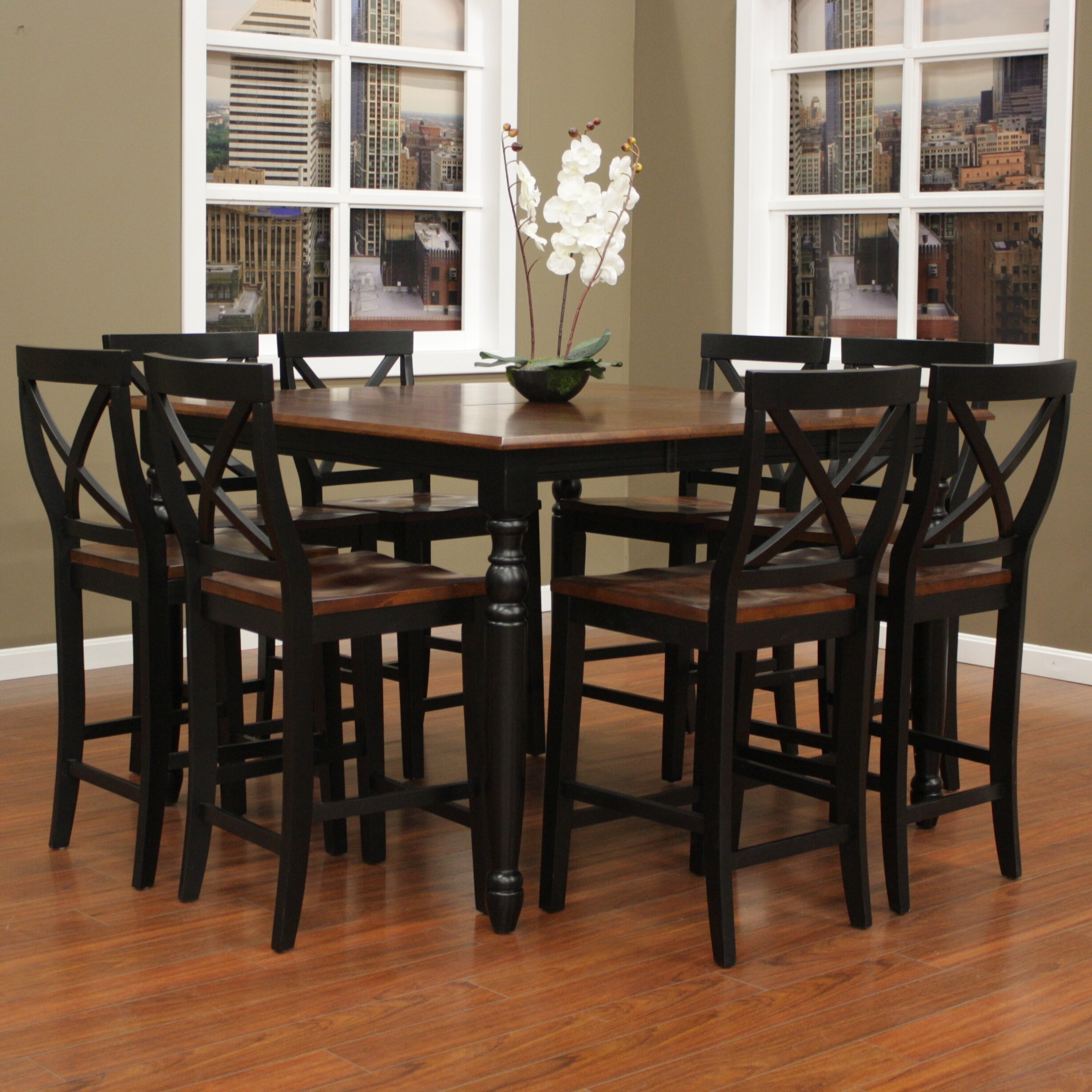 Countertop Table Set Living Room Dining Room Breakfast Nook Counter   American Heritage Berkshire 9 Piece Butterfly Counter Height Dining Table Set With Camden Chairs 