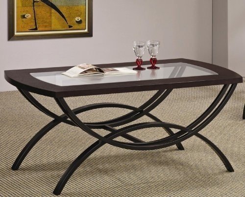 Coffee table with glass insert top in black metal base