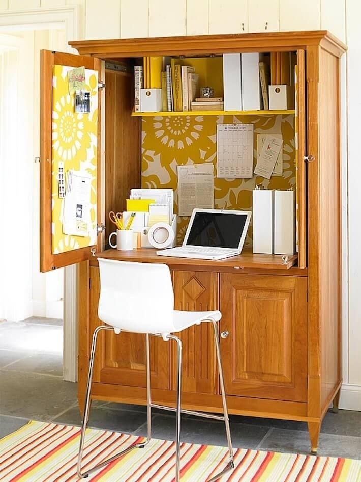 Computer armoire with pocket doors