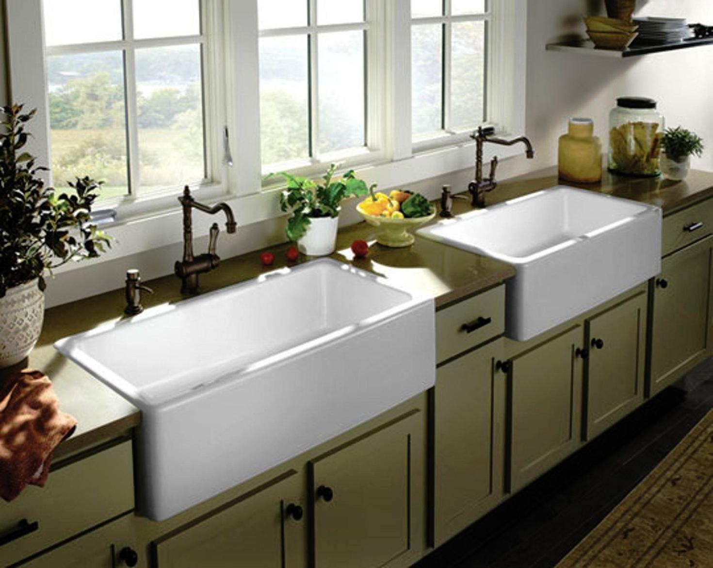 2 farmhouse sink side by side and kitchen