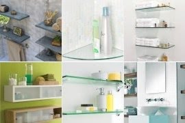 glass floating shelves in bathroom