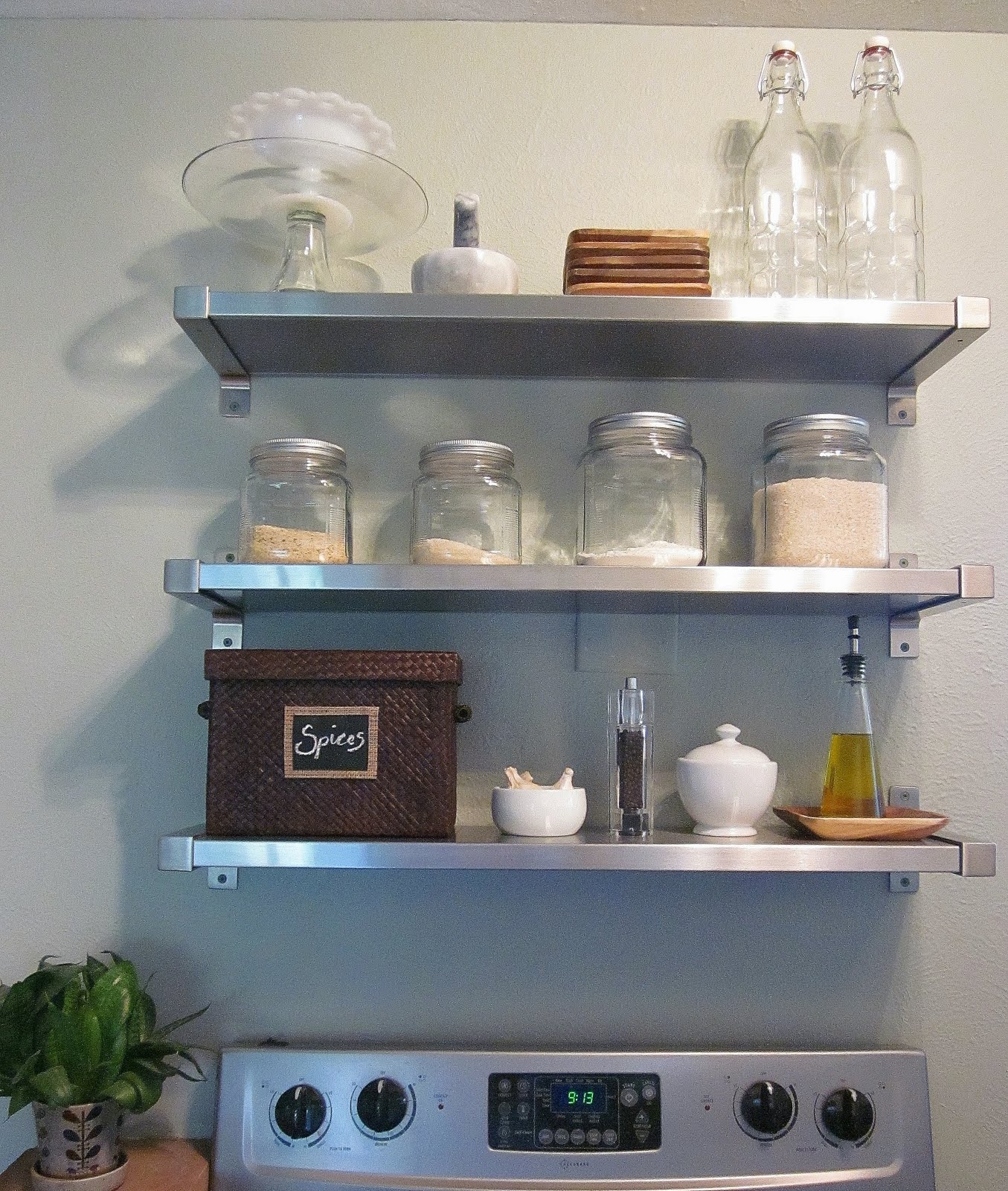 Floating stainless steel kitchen shelves 10
