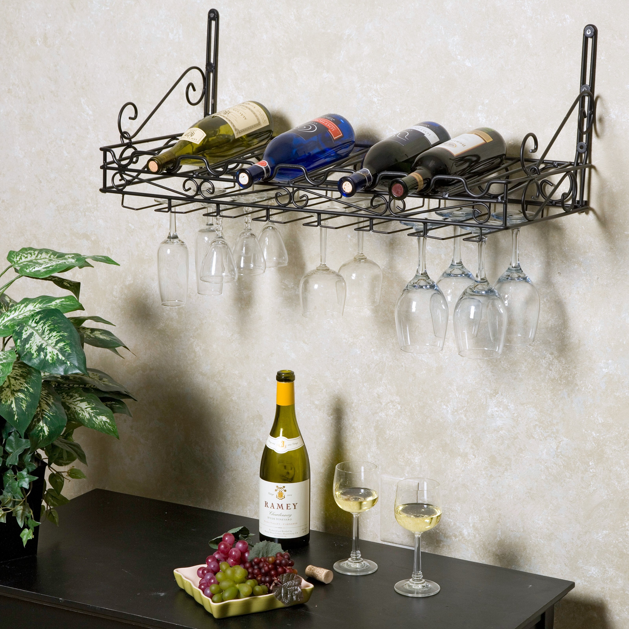Glass And Wine Bottle Wall Rack Floating Ellegant Mount Shelf Holder