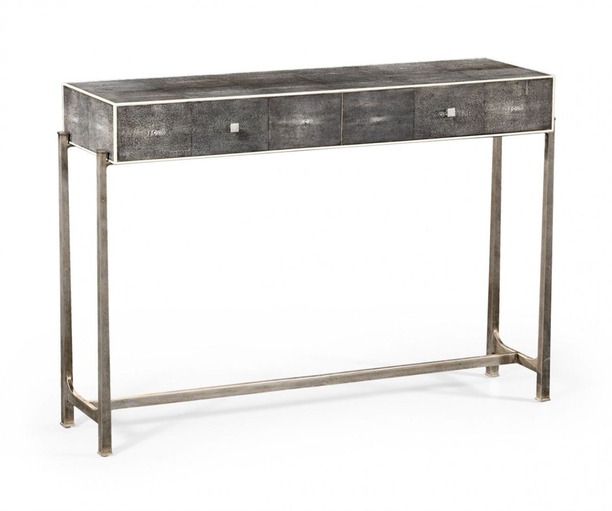 Jonathan charles shagreen console table black finish with silver base
