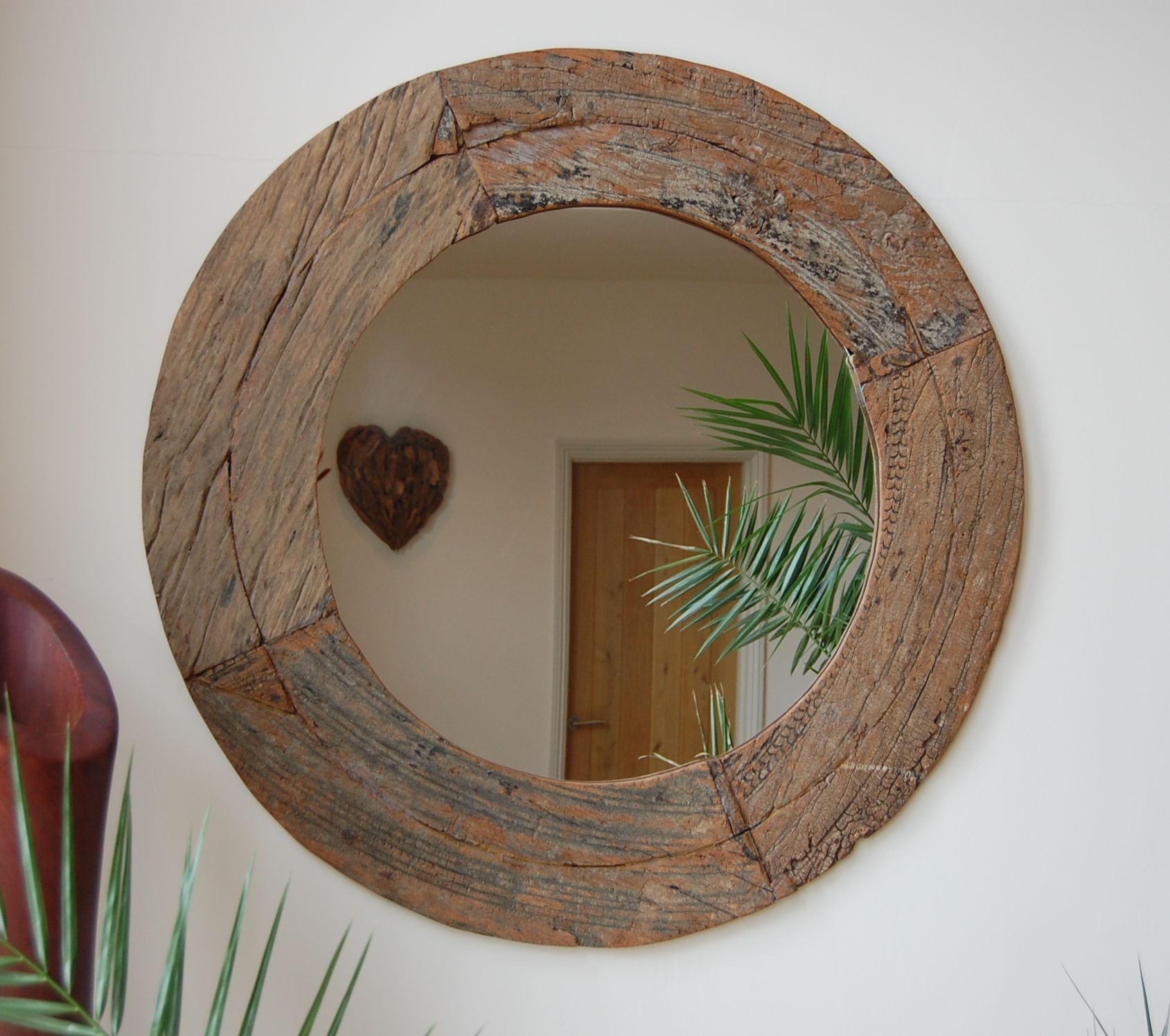 Circle Mirrors Wall Decor for Bathroom Large Wooden Frame Modern Living Home Round Wood Mirror with Wide Bottom Lip Light Wood, 24 Inch Round Farmhouse Mirror for Threshold Vanity Accent
