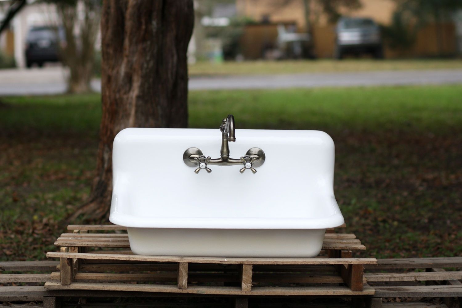 Refinished White 1948 30 Drop In High Back Cast Iron Porcelain Farmhouse Sink