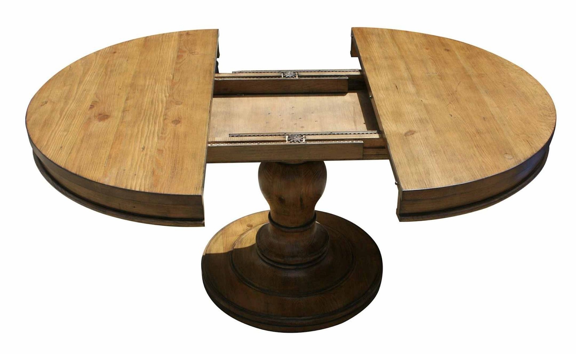 Round pedestal dining table with leaf