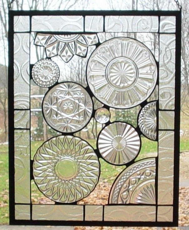 Stained glass panel made with vintage plates from barbarasstainedglass on