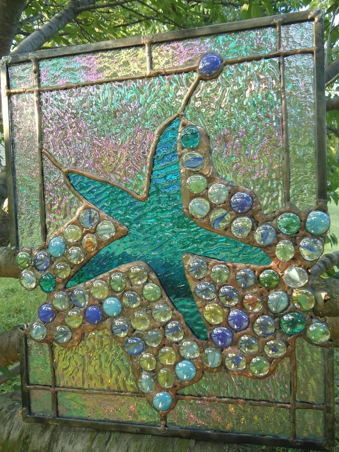 Stained Glass Starfish Suncatcher Panel Window Tiffany Style 11 X 14