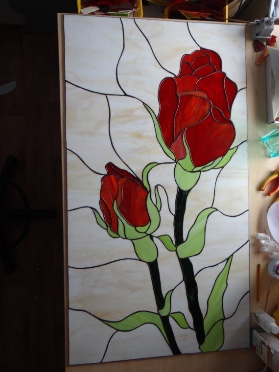 Tiffany stained glass panel roses
