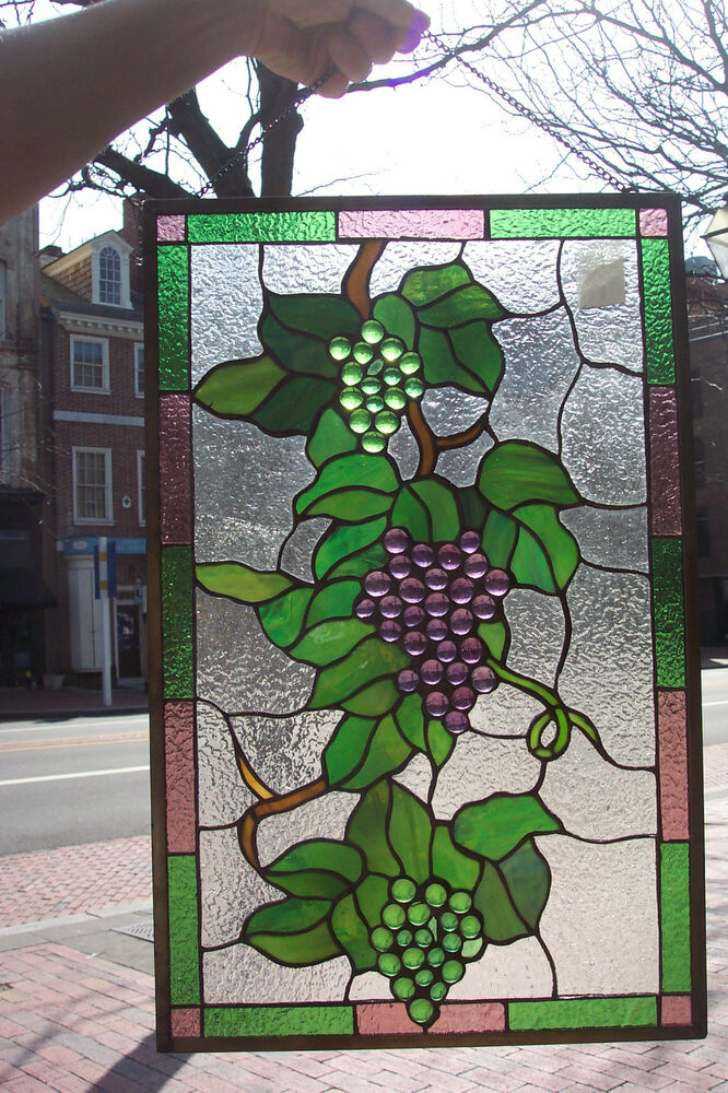 Tiffany styled stained glass window panel 13x 22 9120 18