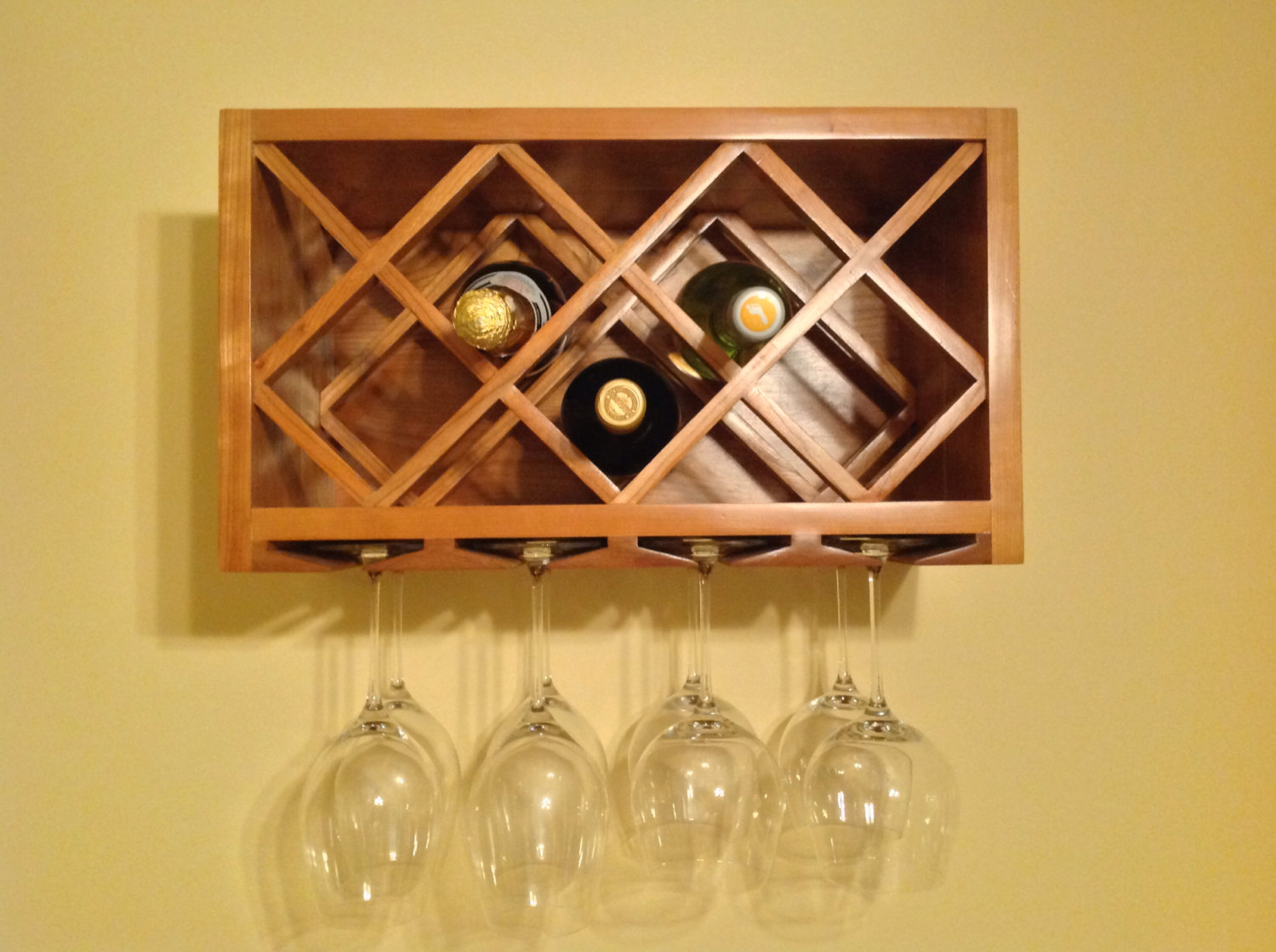 20 Wine Glasses and Barware Fits 5 Bottles Atterstone Double Wall Mounted Wine Rack Shelf with Hanging Glass Stem Holder 
