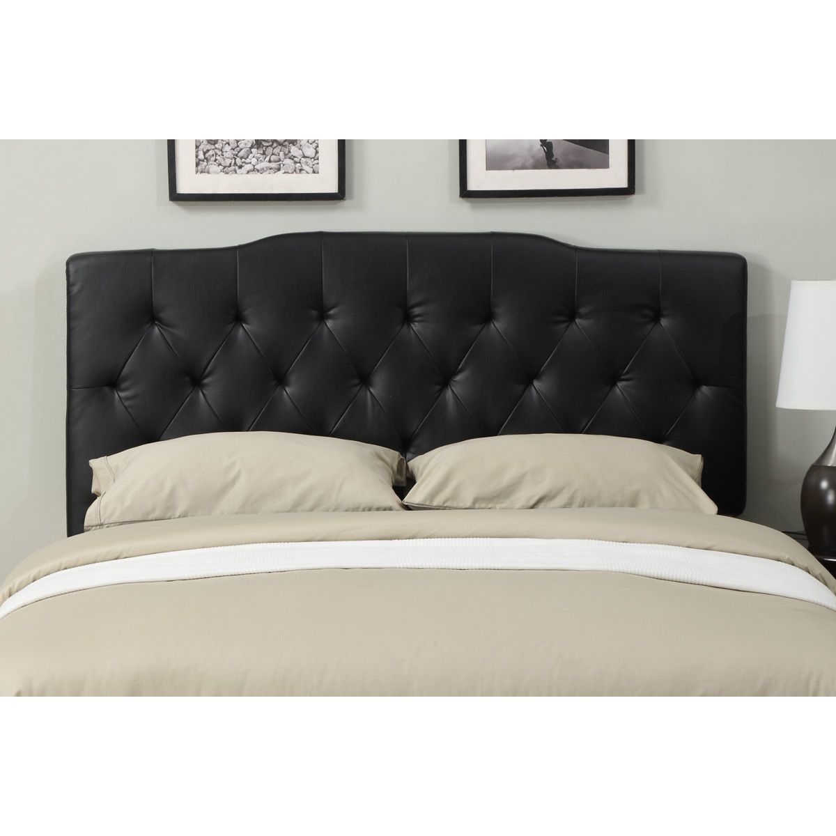 Black Leather Full Queen Size Tufted Headboard