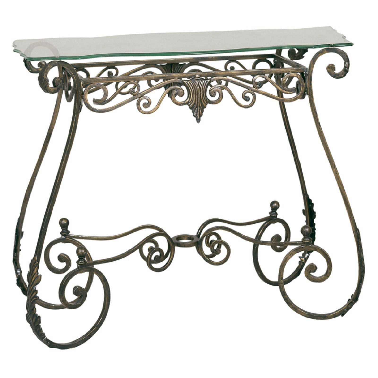 Bronze Rectangular Scrolled Metal Console Table