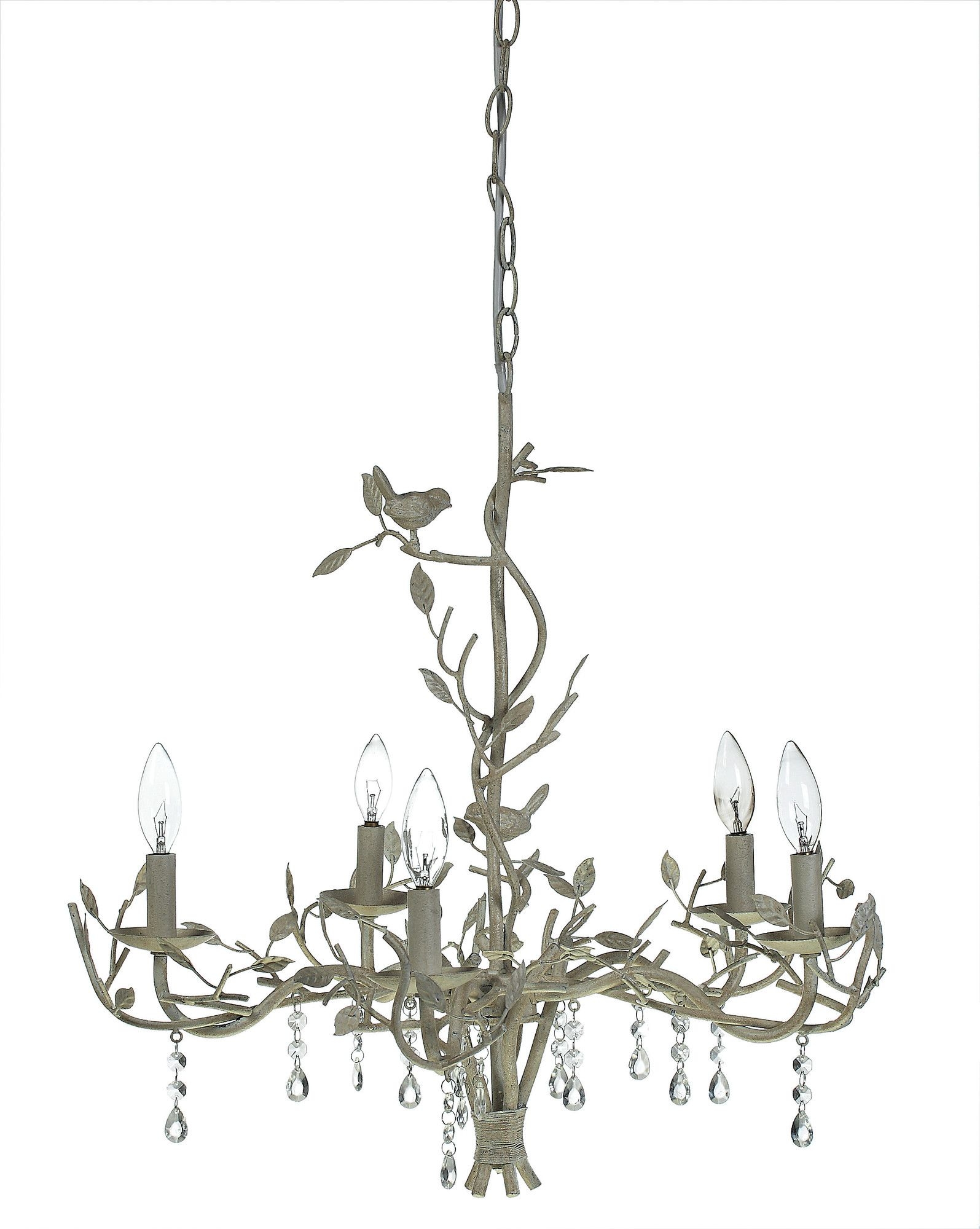 COUNTRY metal CHANDELIER antique white BIRDS electric