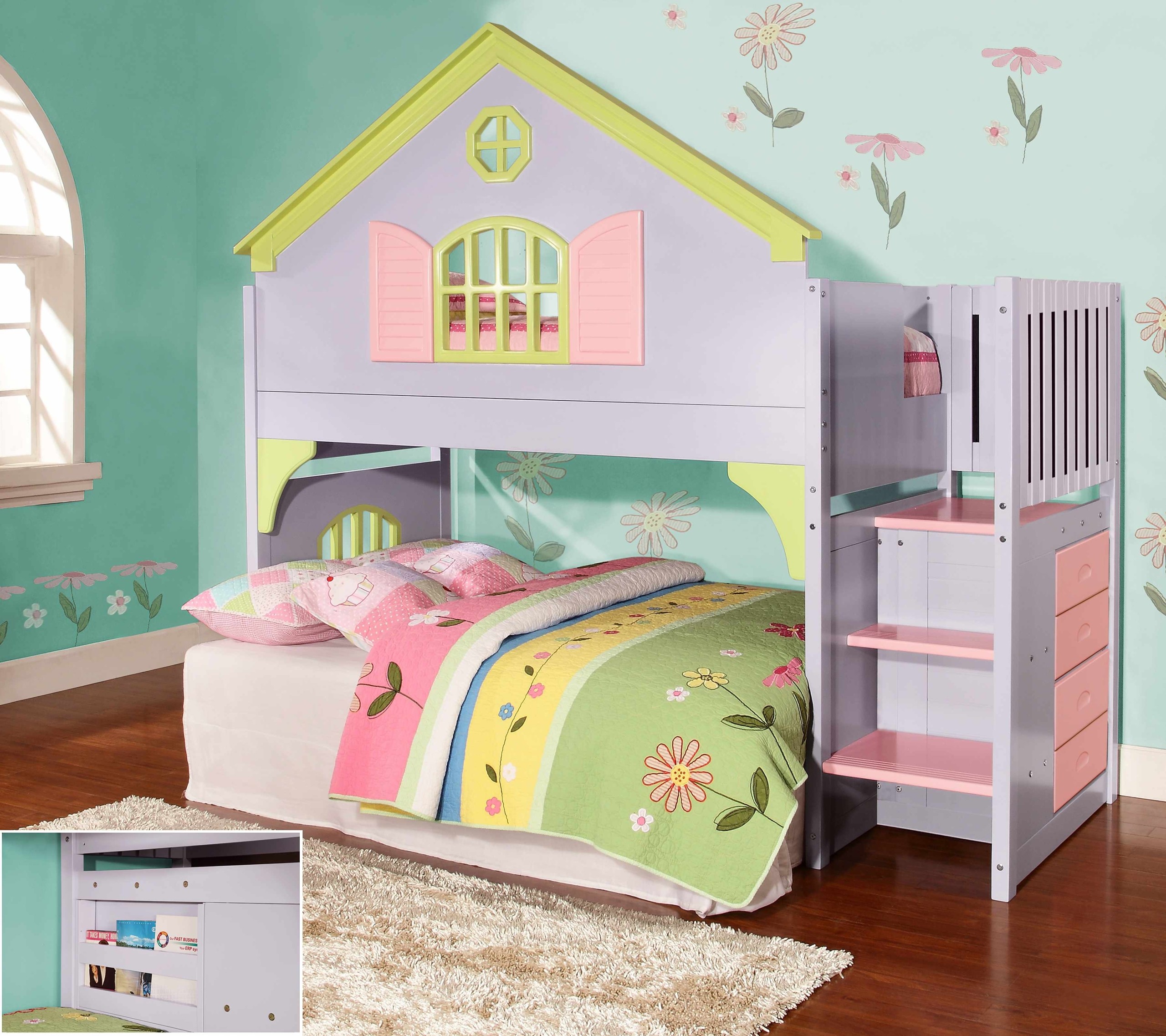 Donco Kids Twin Doll House Loft Bed with Staircase