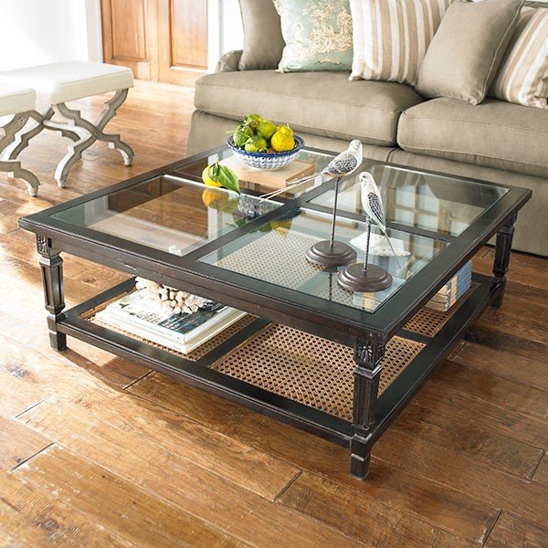 Large square glass top coffee table