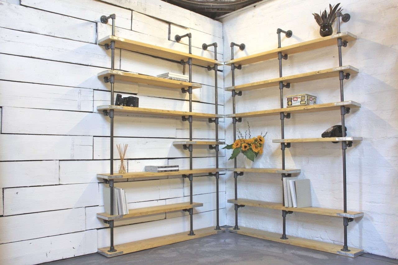 wood corner wall shelf unit