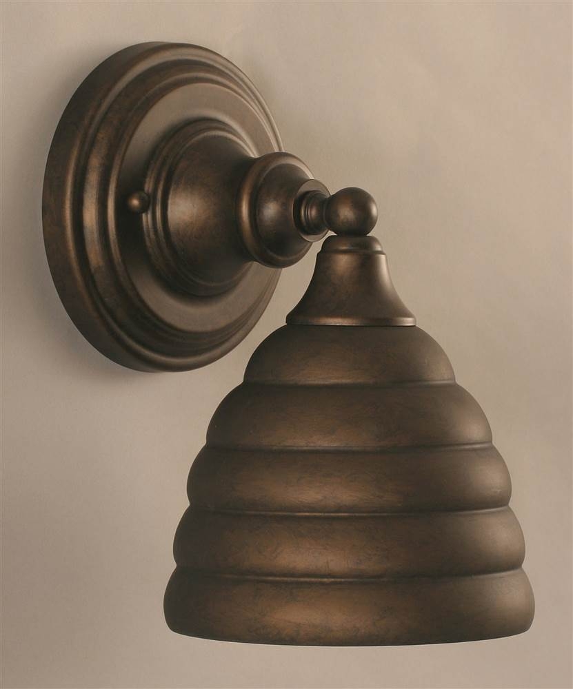 One Light Wall Sconce with Beehive Metal Shade in Bronze
