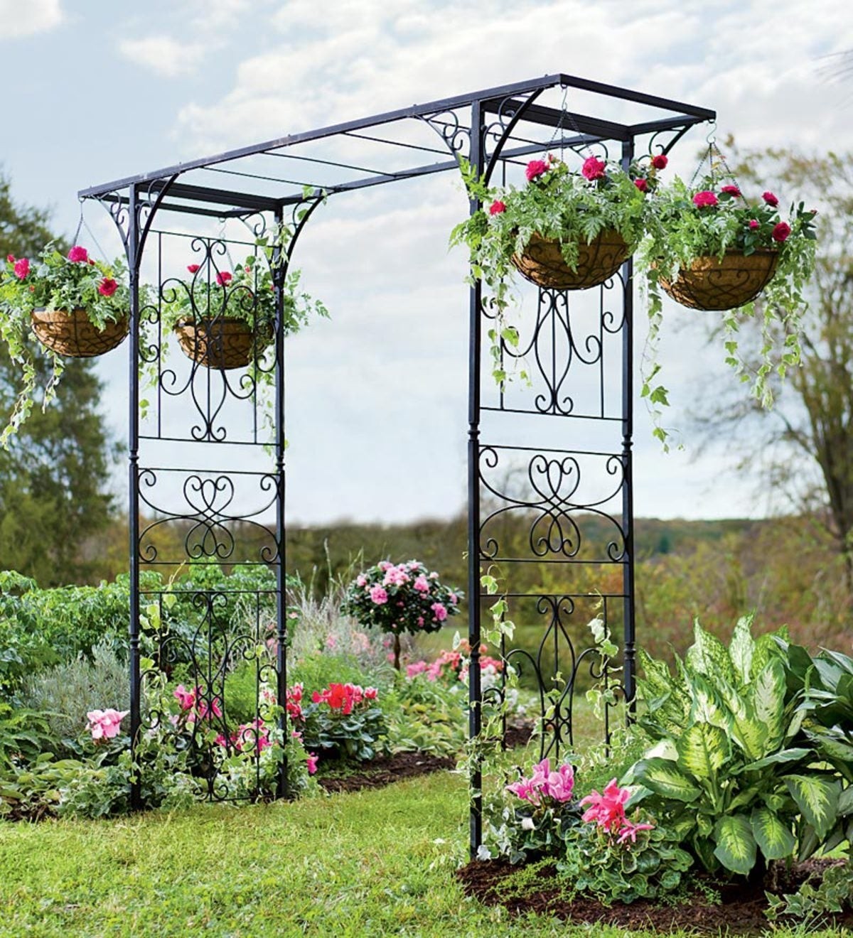 Plow & Hearth Oversized Grand Garden Metal Arbor With Scrollwork - Powder Coated Wrought Iron - Black - 86"L x 24"W x 81"H