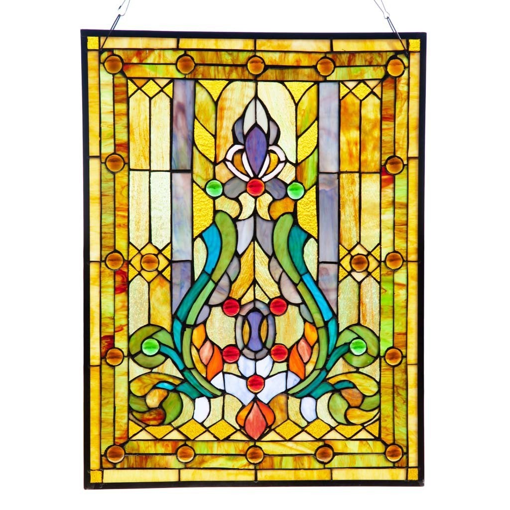 River of Goods Fleur De Lis Stained Glass Window/Wall Panel, 25-Inch