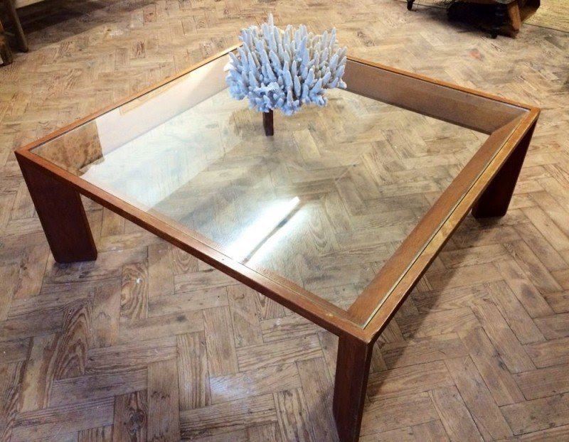 Square wood amp glass coffee table