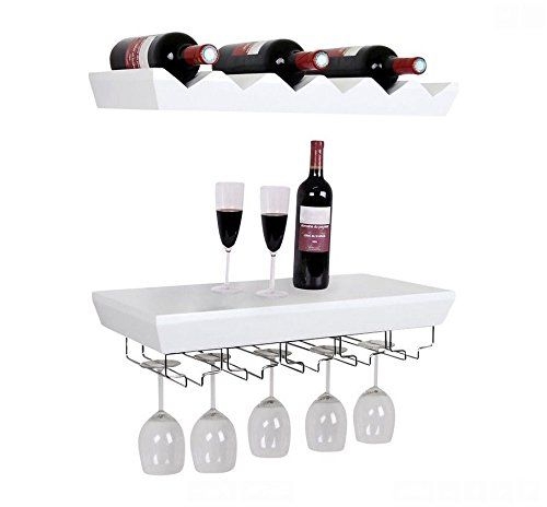 Welland 22"L x 11"D x 5"T Wall Mounted Bottle Wine Rack Shelf with Glass Holder Set New (White)